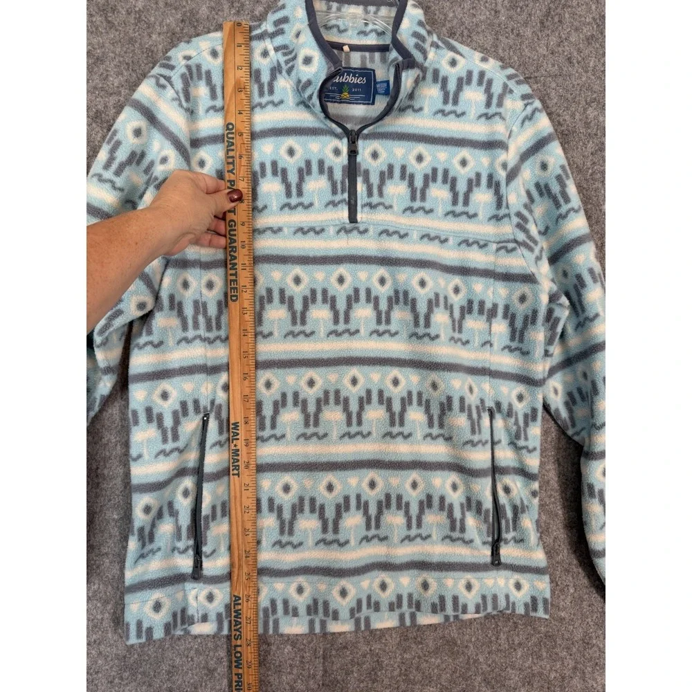 Chubbies Fleece Sweater Mens Medium Blue Printed Geometric Western‎ Fair Isle